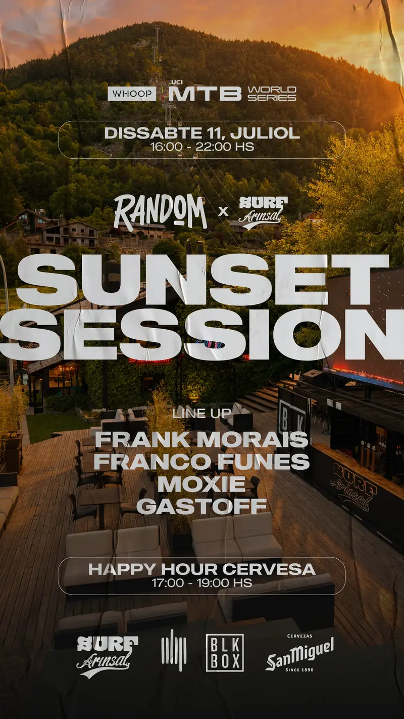 Flyer oficial de RANDOM #66, Sunset Session en Surf Arinsal