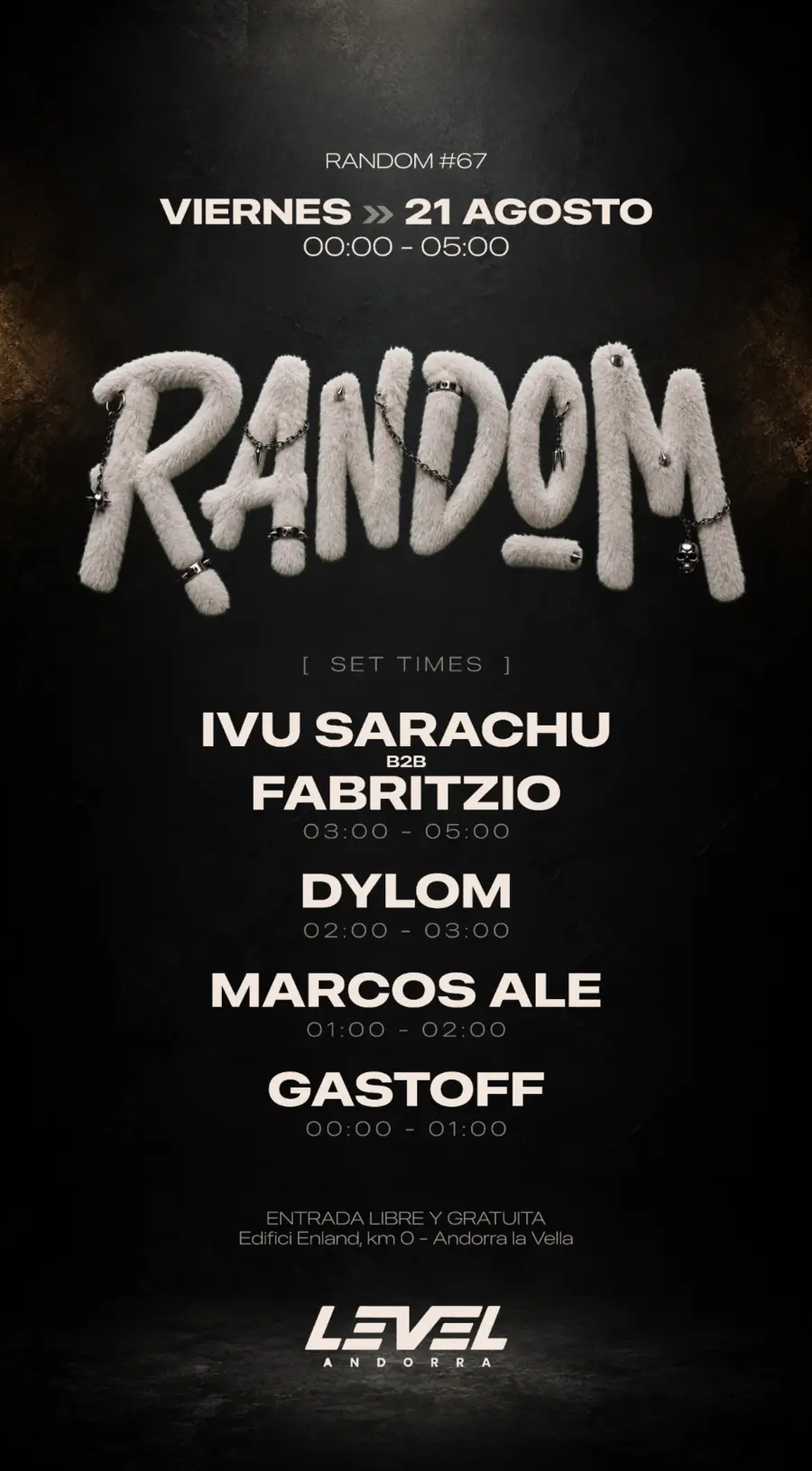 Flyer con set times de RANDOM #67