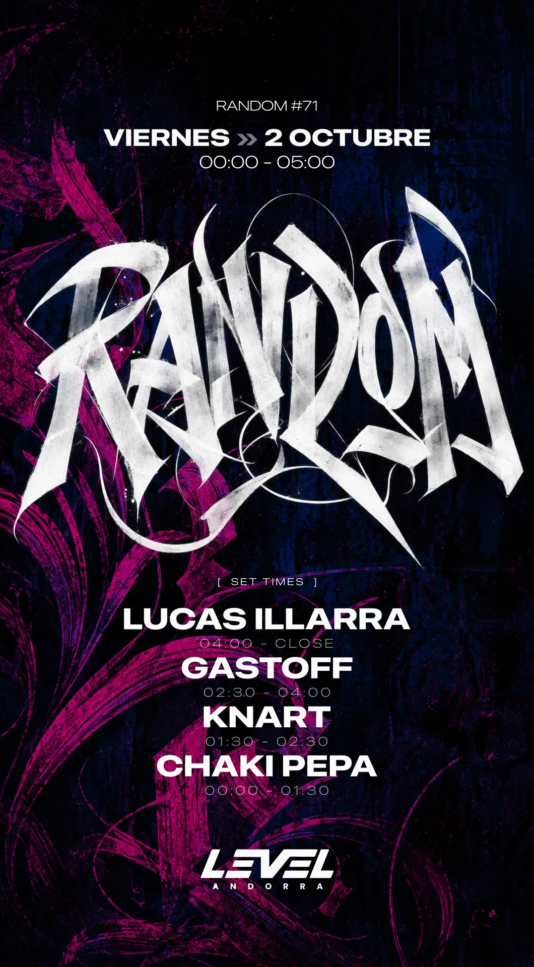 Flyer con el LINE UP de RANDOM #71